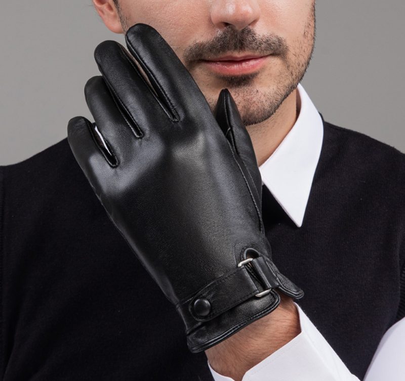 Winter Genuine Sheepskin Leather Gloves Men Warm velvet lined Full Finger Touchscreen Outdoor Cycling Driving Motorcycle Gloves - Image 7
