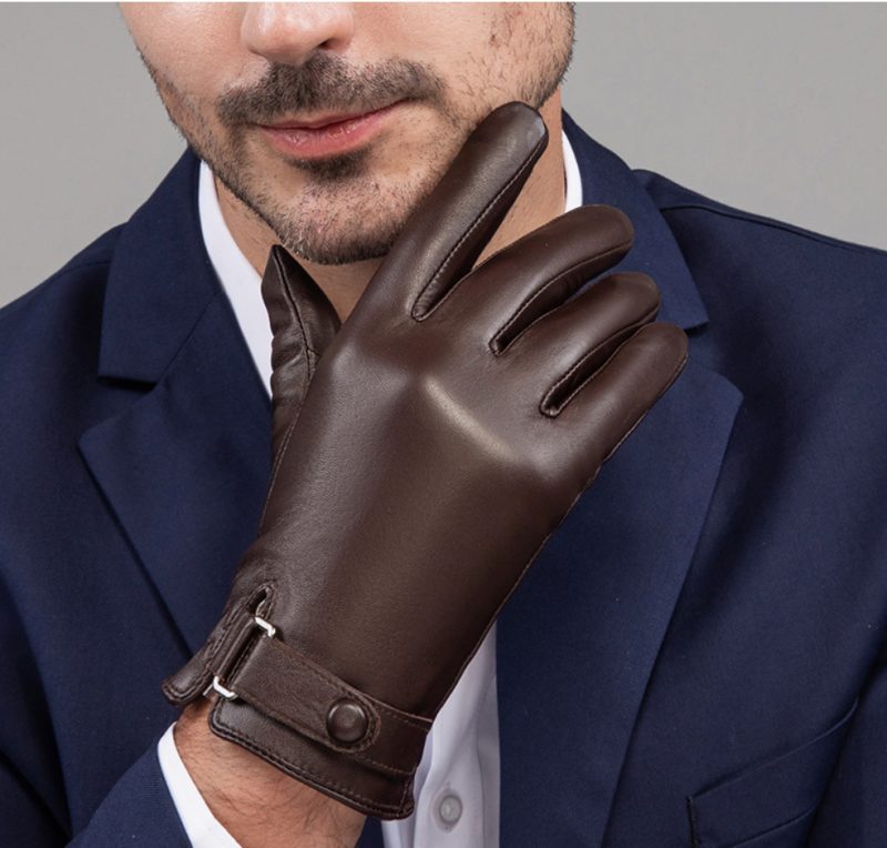 Winter Genuine Sheepskin Leather Gloves Men Warm velvet lined Full Finger Touchscreen Outdoor Cycling Driving Motorcycle Gloves - Image 8