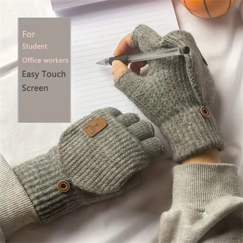 Men Women Winter Gloves Half Finger Open Flip Design Flap Warm Gloves Knitted Thickened Windproof Hand Cover Gifts for Outdoor - Image 2