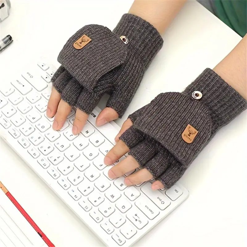 Men Women Winter Gloves Half Finger Open Flip Design Flap Warm Gloves Knitted Thickened Windproof Hand Cover Gifts for Outdoor - Image 4
