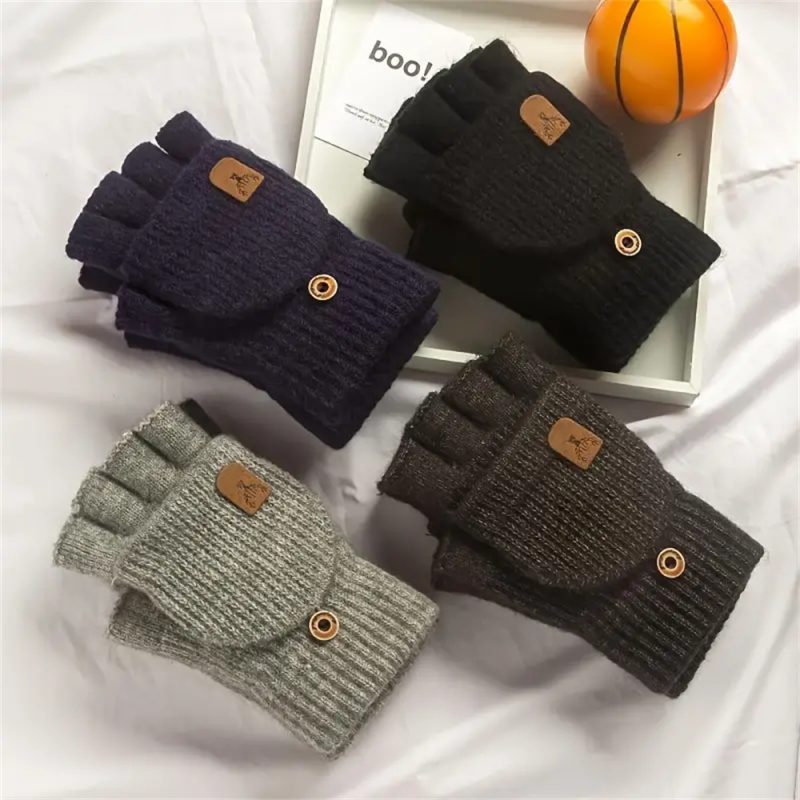 Men Women Winter Gloves Half Finger Open Flip Design Flap Warm Gloves Knitted Thickened Windproof Hand Cover Gifts for Outdoor - Image 5