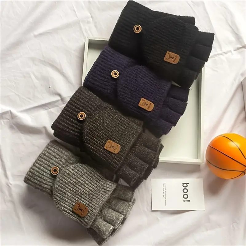 Men Women Winter Gloves Half Finger Open Flip Design Flap Warm Gloves Knitted Thickened Windproof Hand Cover Gifts for Outdoor - Image 6
