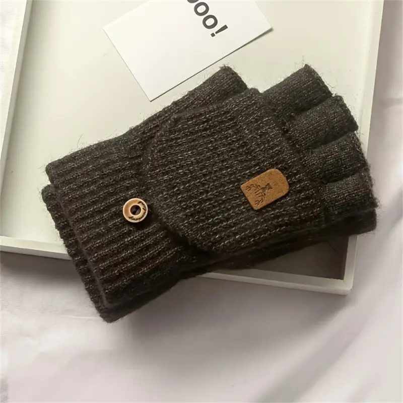 Men Women Winter Gloves Half Finger Open Flip Design Flap Warm Gloves Knitted Thickened Windproof Hand Cover Gifts for Outdoor - Image 7