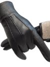 Winter Men's Deerskin Gloves Wrist Fashion New Genuine Deerskin Gloves Wool Lining Machine Sewing Warm Driving Riding Riding Col
