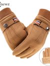 Winter Men's Gloves Suede Keep Warm Touch Screen Windproof Driving Guantes Thick Cashmere Anti Slip Outdoor Male Leather Gloves