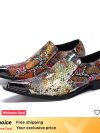 Classic Snake Pattern Genuine Leather Shoes Metal pointed endToe Slip On Oxford Shoes for Men Fashion Business party shoes men