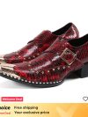 Luxury brand men's Oxford shoes, red pointed buckle classic men's formal shoes, crocodile print handmade leather shoes for men