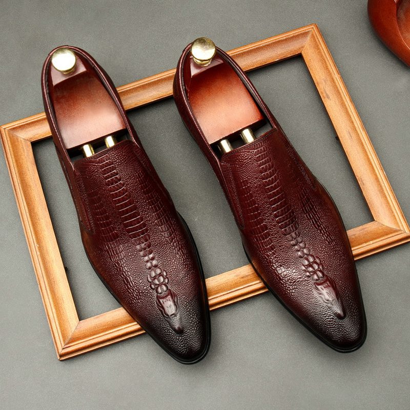 Handmade Mens Wedding Oxford Shoes Black Wine Red Brown Blue Perforated Crocodile Genuine Leather Luxury Men Business Dress Shoe - Image 5
