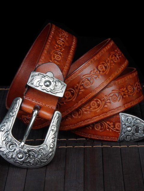 High Quality Court Style Embossed Western Cowboy Steel Buckle Belt Genuine Leather Designer Men Belt Punk Jeans Belts For Men