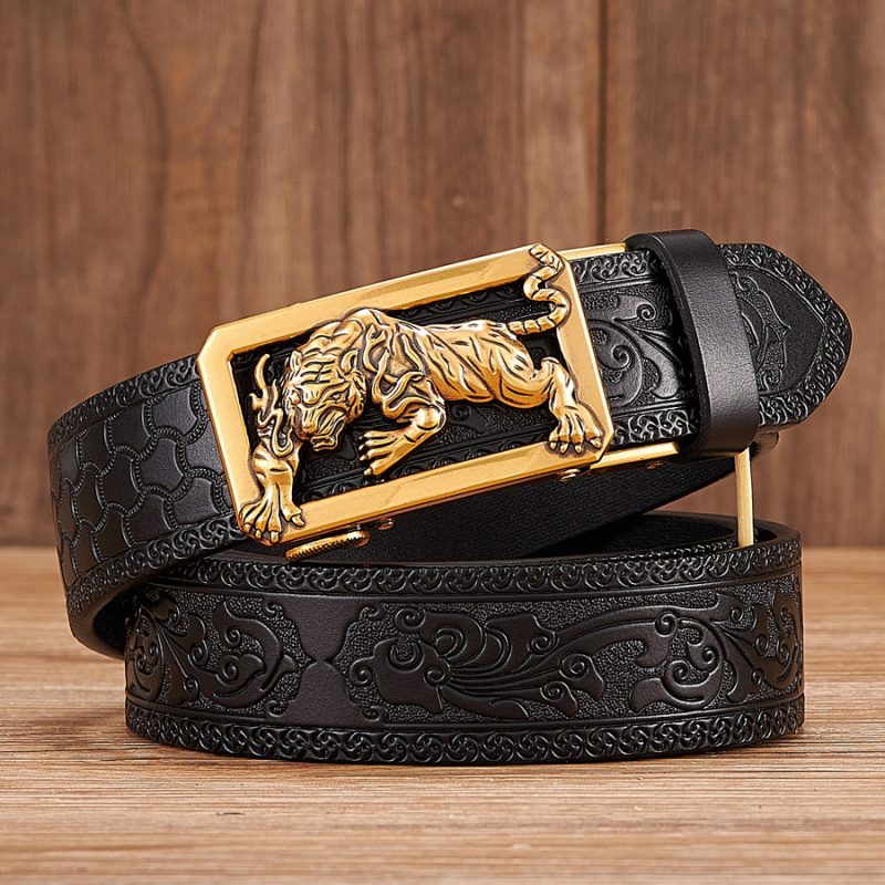 Fashion Tiger Buckle with Tang Grass Pattern Leather Belt for Men Work of Art Belt Automatic Buckle Business Belt - Image 7