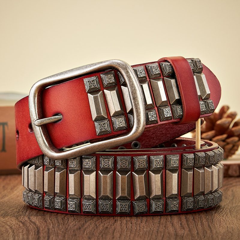 New Cowboy Motorcycle Jeans Heavy Metal Rivet Belts For Men Genuine Leather Belt Punk Rock Male Strap Ceinture Homme - Image 3