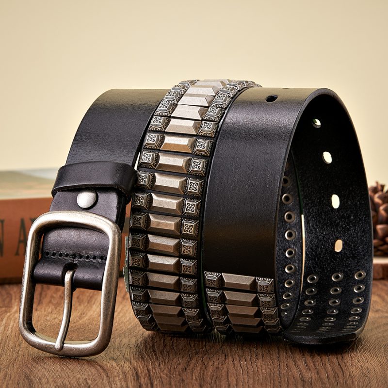New Cowboy Motorcycle Jeans Heavy Metal Rivet Belts For Men Genuine Leather Belt Punk Rock Male Strap Ceinture Homme - Image 4
