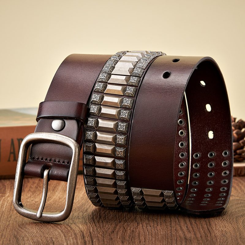 New Cowboy Motorcycle Jeans Heavy Metal Rivet Belts For Men Genuine Leather Belt Punk Rock Male Strap Ceinture Homme - Image 5