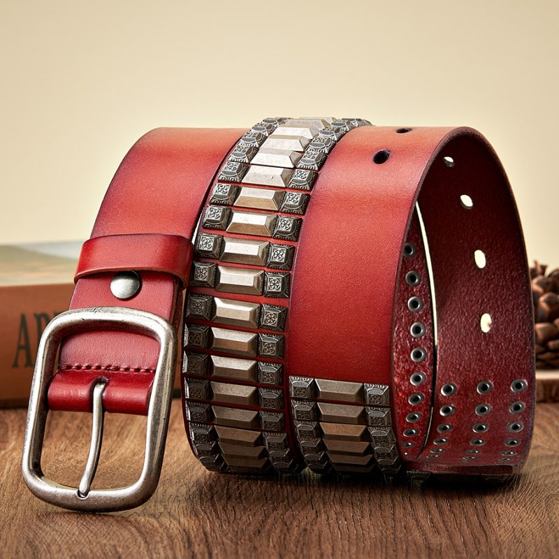 New Cowboy Motorcycle Jeans Heavy Metal Rivet Belts For Men Genuine Leather Belt Punk Rock Male Strap Ceinture Homme - Image 6