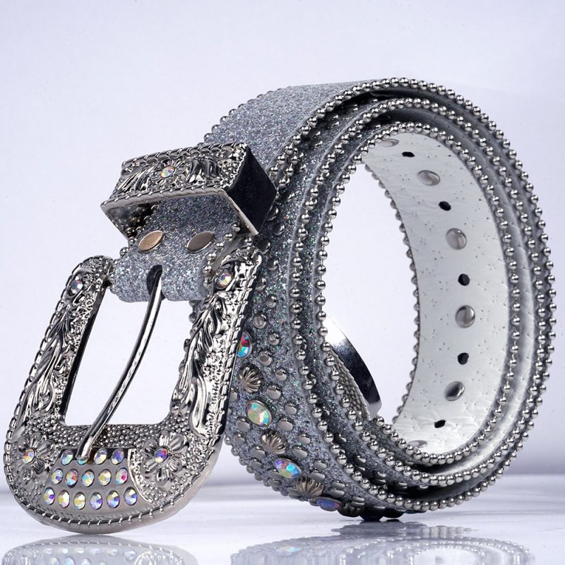 Women's Jeans Rhinestone Large Size Belt Men's Belt Western Denim Shiny Rivet Design Leather HipHop Punk Rock Y2K Style Belt - Image 3