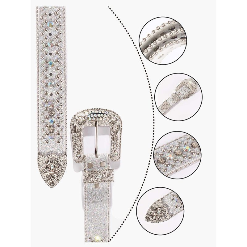 Women's Jeans Rhinestone Large Size Belt Men's Belt Western Denim Shiny Rivet Design Leather HipHop Punk Rock Y2K Style Belt - Image 6