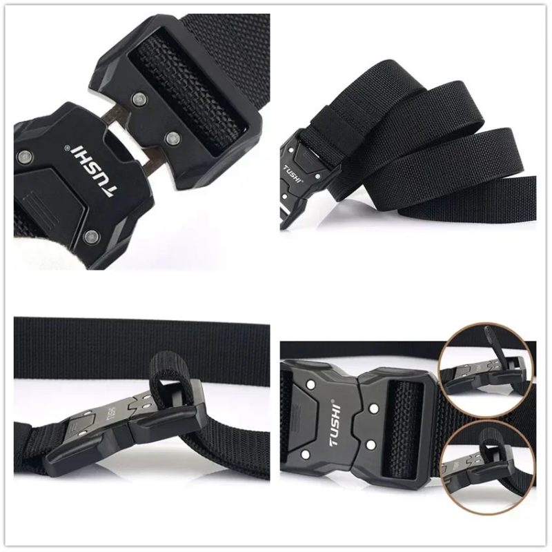 Quick Release Pluggable Metal Buckle Canvas Tactical Belt For Drilled Tough Nylon Belt For Men Durable Webbing Belts Training - Image 3