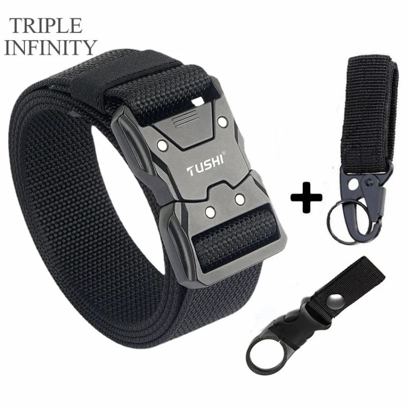 Quick Release Pluggable Metal Buckle Canvas Tactical Belt For Drilled Tough Nylon Belt For Men Durable Webbing Belts Training - Image 6