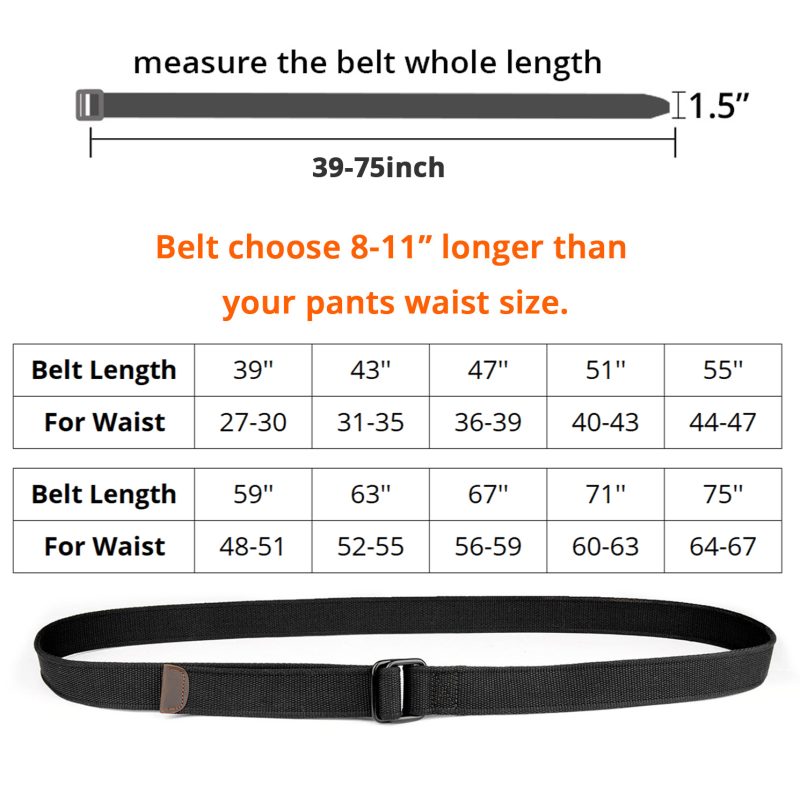 Plus Size 100-190cm Big&Tall Mens Double Ring Buckle Cotton Canvas Cloth Fabric Belts Web Black Waist Jeans - Image 6