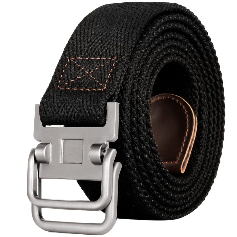 Plus Size 100-190cm Big&Tall Mens Double Ring Buckle Cotton Canvas Cloth Fabric Belts Web Black Waist Jeans - Image 8