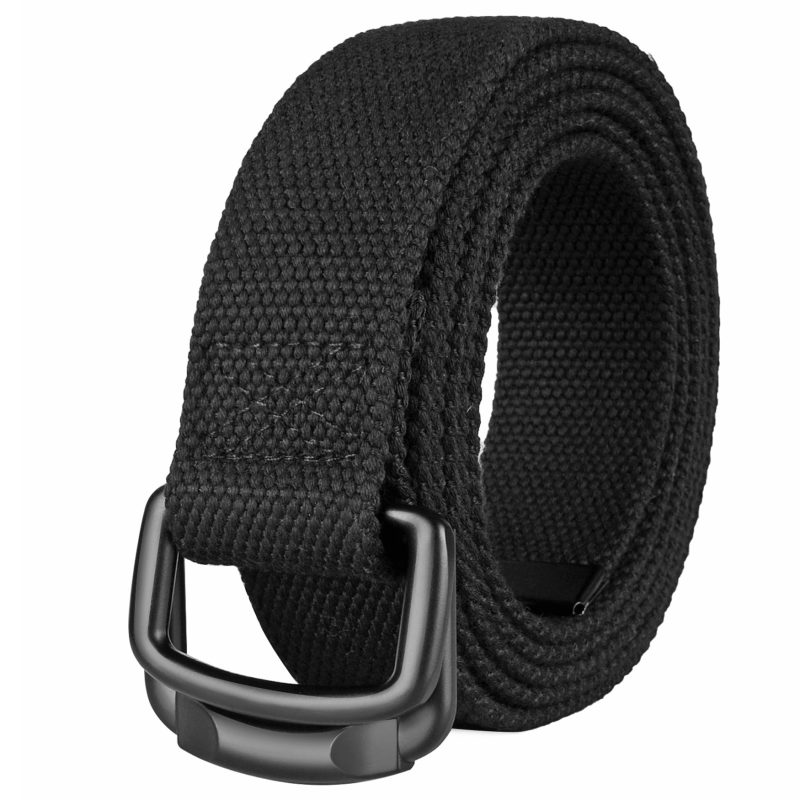 Plus Size 100-190cm Big&Tall Mens Double Ring Buckle Cotton Canvas Cloth Fabric Belts Web Black Waist Jeans - Image 10