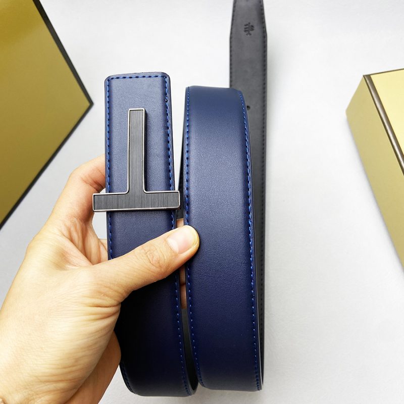 Mens Luxury Belt Fashion Genuine Leather Alloy Designer Belt T Buckle Brand Jeans Suit Business Black white blue Belt for Men - Image 2