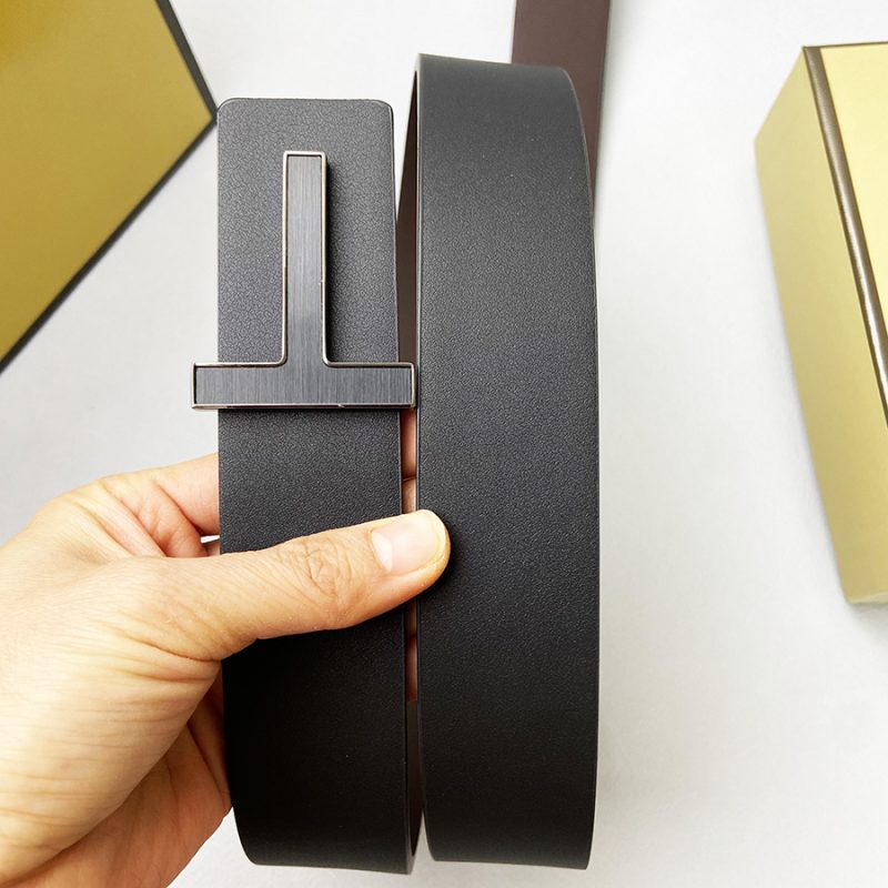 Mens Luxury Belt Fashion Genuine Leather Alloy Designer Belt T Buckle Brand Jeans Suit Business Black white blue Belt for Men - Image 5