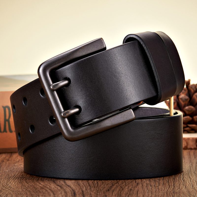 4.3cm Wide Thick Real Cowskin Genuine Leather Belt For Men High Quality Casual Male Belt Double Pin Buckle Cowboy Business Strap - Image 2