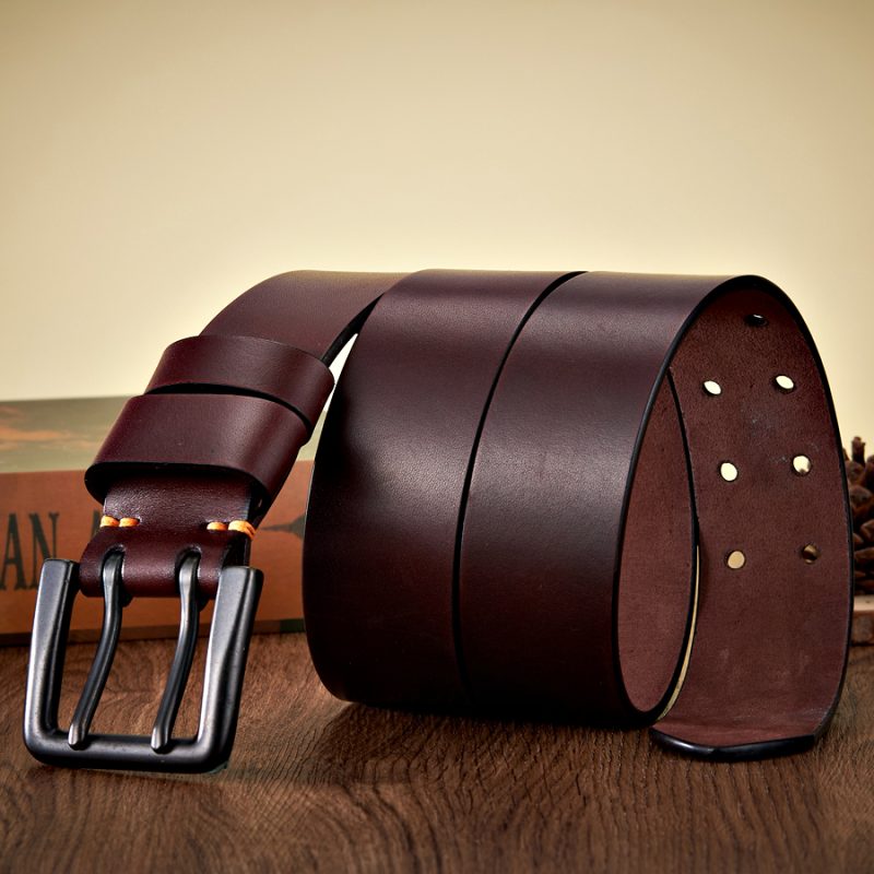 4.3cm Wide Thick Real Cowskin Genuine Leather Belt For Men High Quality Casual Male Belt Double Pin Buckle Cowboy Business Strap - Image 3