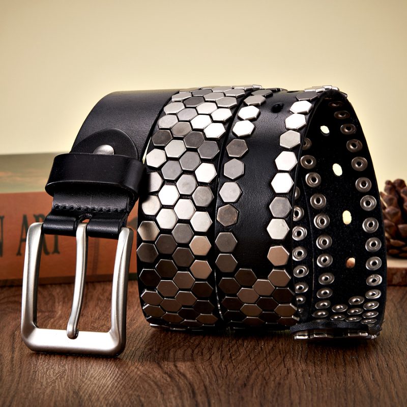 3.8cm Width Men Rivet Studded Belt Punk With Pin Buckle Belts Hip Hop Male High Quality Genuine Leather Belt Rock Strap - Image 4