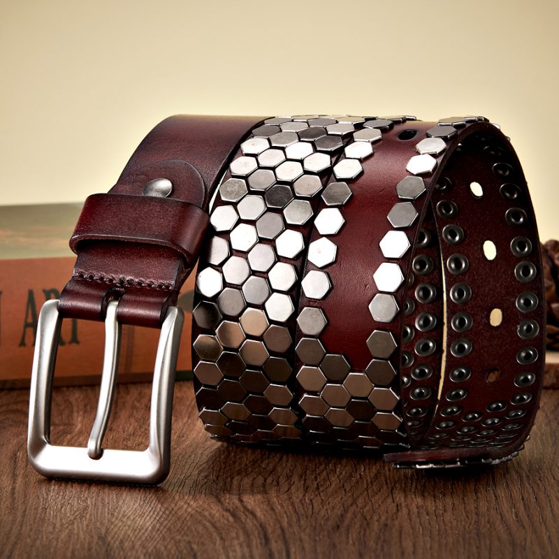 3.8cm Width Men Rivet Studded Belt Punk With Pin Buckle Belts Hip Hop Male High Quality Genuine Leather Belt Rock Strap - Image 6