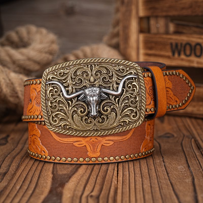Men Women-Western-Cowboy-PU Leather-Belts - Vintage Belt Floral Engraved Buckle Belt for Jeans - Image 2