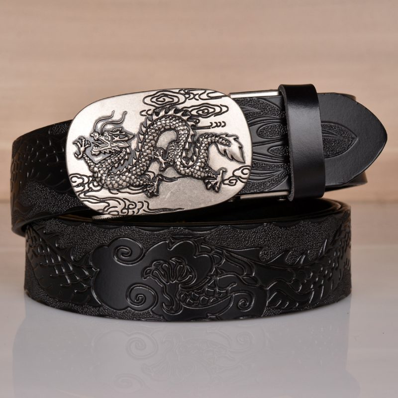 High Quality Men’s Dragon Design Alloy Buckle Leather Belt,Emboss Split Cow Leather Belt,Men Jeans&Casual Pants Accessories Must - Image 2