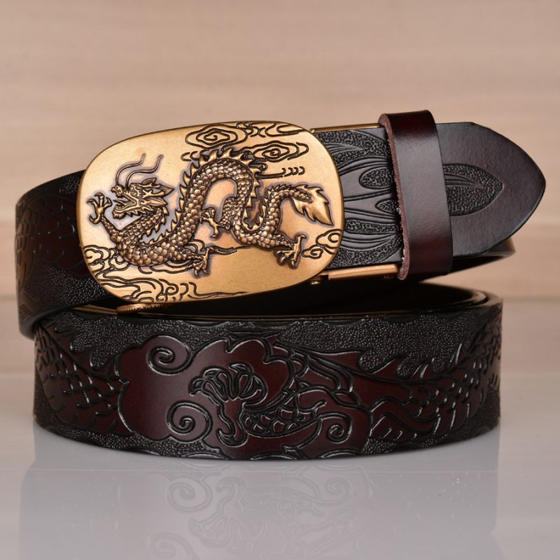 High Quality Men’s Dragon Design Alloy Buckle Leather Belt,Emboss Split Cow Leather Belt,Men Jeans&Casual Pants Accessories Must - Image 3