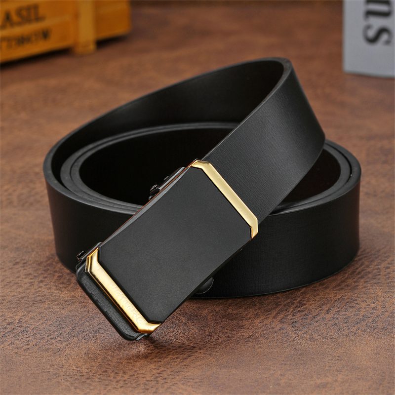 New Men's Belt Fashion Versatile Alloy Toothless Automatic Buckle Leather Business Casual Youth Belt For Men - Image 3