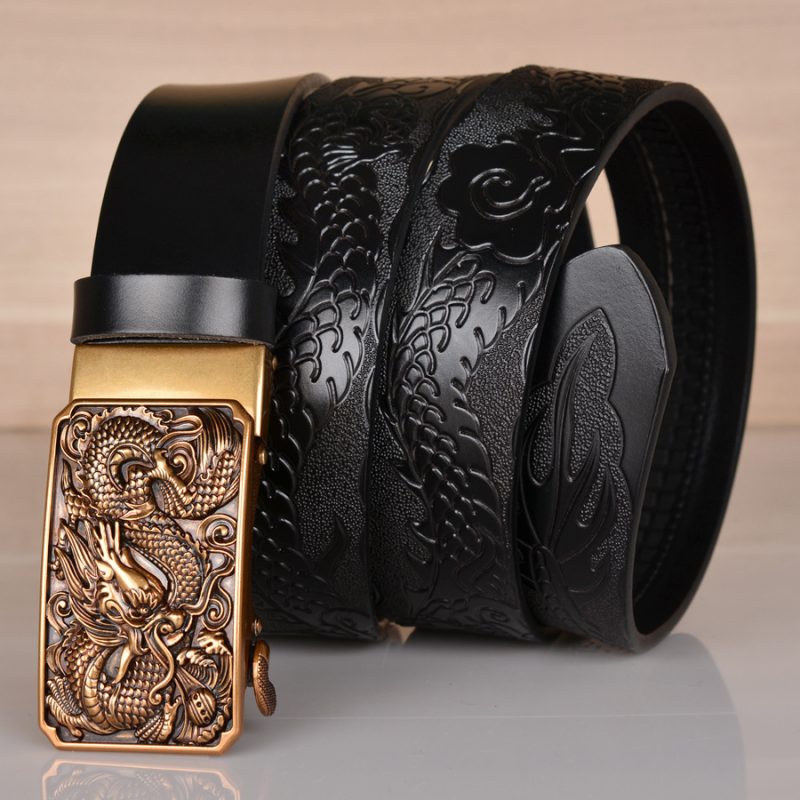 High Quality Men’s Dragon Design Alloy Buckle Leather Belt,Emboss Split Cow Leather Belt,Men Jeans&Casual Pants Accessories Must