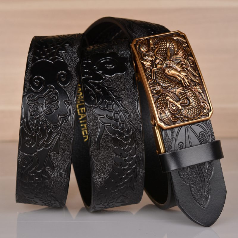 High Quality Men’s Dragon Design Alloy Buckle Leather Belt,Emboss Split Cow Leather Belt,Men Jeans&Casual Pants Accessories Must - Image 2