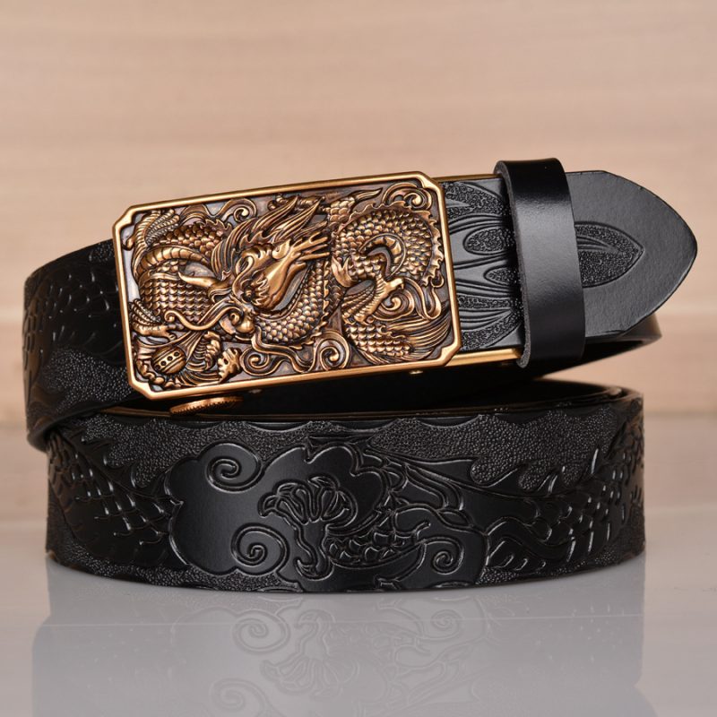 High Quality Men’s Dragon Design Alloy Buckle Leather Belt,Emboss Split Cow Leather Belt,Men Jeans&Casual Pants Accessories Must - Image 3