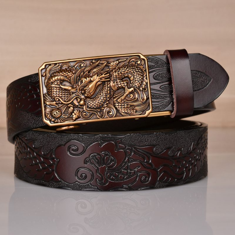 High Quality Men’s Dragon Design Alloy Buckle Leather Belt,Emboss Split Cow Leather Belt,Men Jeans&Casual Pants Accessories Must - Image 5