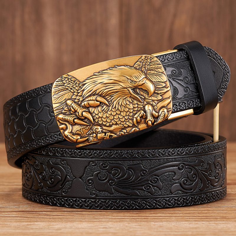 3.5CM Eagle Automatic Buckle Belt Emboss Cowskin Belt Quality Men Wasitbad Strap Genuine Leather Gift Business Belt For Jeans - Image 2
