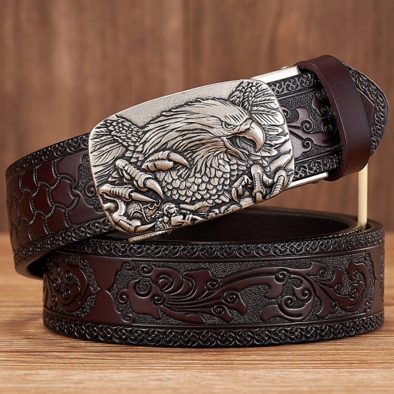 3.5CM Eagle Automatic Buckle Belt Emboss Cowskin Belt Quality Men Wasitbad Strap Genuine Leather Gift Business Belt For Jeans - Image 3