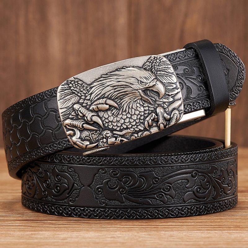 3.5CM Eagle Automatic Buckle Belt Emboss Cowskin Belt Quality Men Wasitbad Strap Genuine Leather Gift Business Belt For Jeans - Image 4