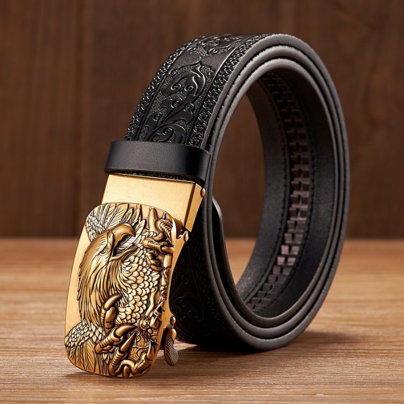 3.5CM Eagle Automatic Buckle Belt Emboss Cowskin Belt Quality Men Wasitbad Strap Genuine Leather Gift Business Belt For Jeans - Image 5
