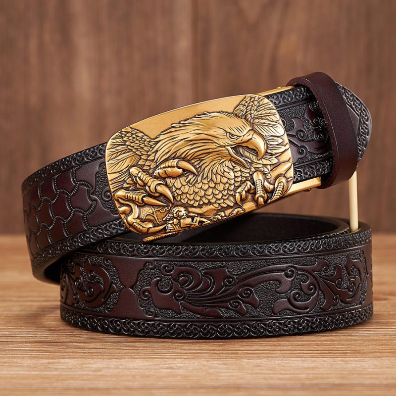 3.5CM Eagle Automatic Buckle Belt Emboss Cowskin Belt Quality Men Wasitbad Strap Genuine Leather Gift Business Belt For Jeans - Image 8