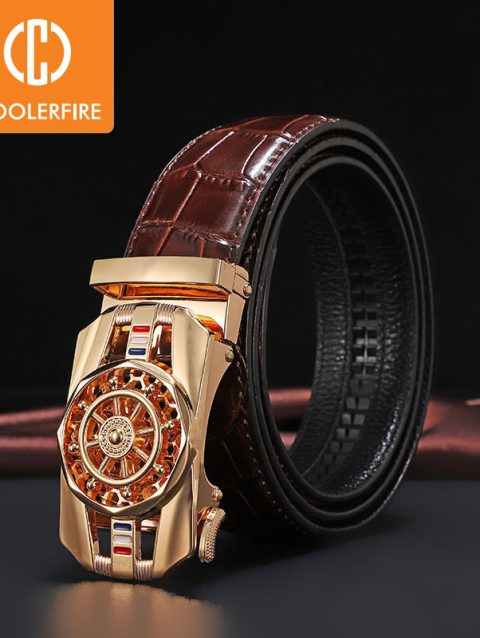 Men Genuine Leather Belts Brand Luxury Stone Pattern High Quality Business Work Automatic Buckle Belts for Men ZD121