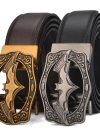 Vintage Bat Silver Gold Automatic Buckle Belt for Men Genuine Leather Plus Size Big 130 140 150 160 170cm Brown Black Belts 2024