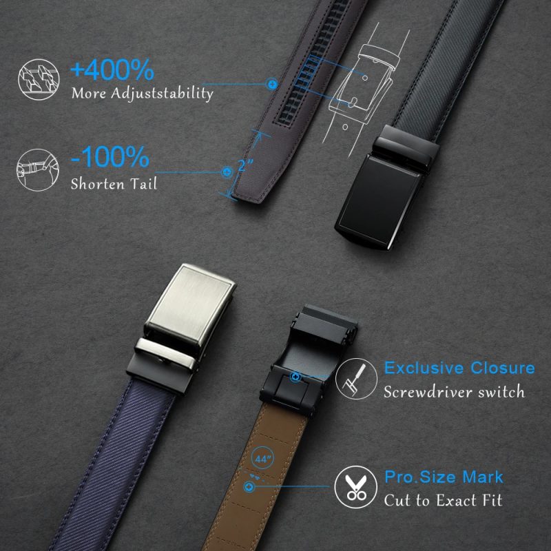 JACNAIP Men Belt Leather Belt Automatic Genuine Leather Fashion Belts Ratchet Luxury Belts Men's Trouser Belt Belt for Men - Image 3