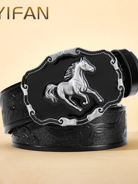 OYIFAN Western Belt Cowboy Leather Belt Men Waist Strap Bull Decoration Floral Engraved for Jeans Cowgirl belt