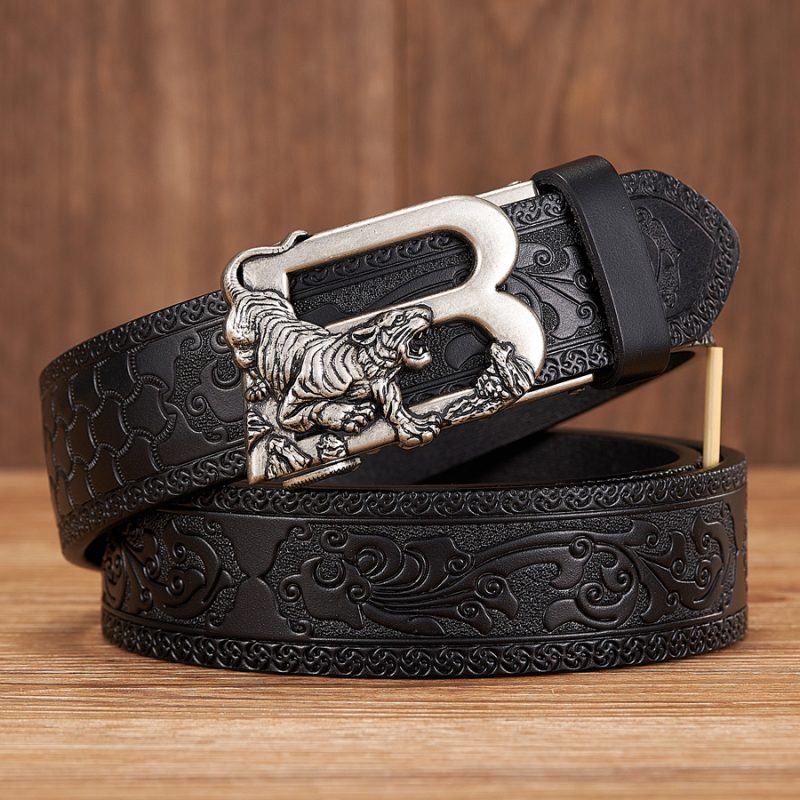 3.5CM Tiger Alloy Automatic Buckle Cowskin Leather Belt Quality Men Wasitbad Strap Genuine Leather Gift Bussiness Belt For Jeans