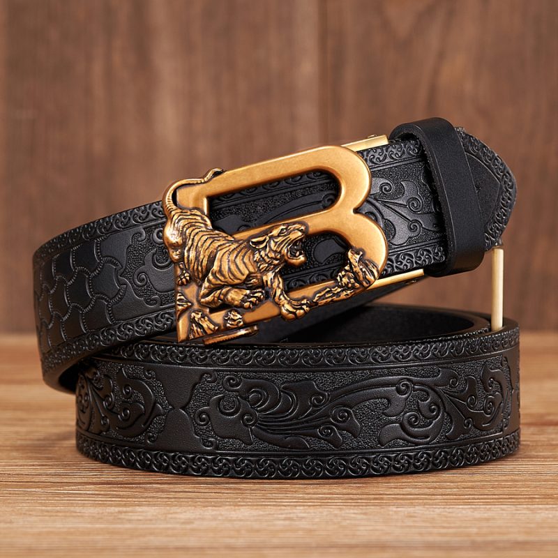 3.5CM Tiger Alloy Automatic Buckle Cowskin Leather Belt Quality Men Wasitbad Strap Genuine Leather Gift Bussiness Belt For Jeans - Image 3